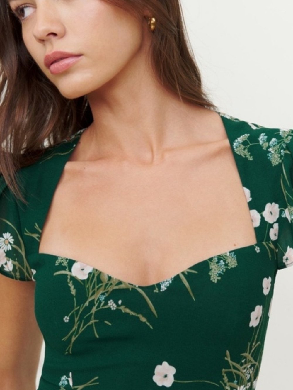 Reformation Rosi Sweetheart Neck Green Floral Dress Size 4 - Picture 2 of 12